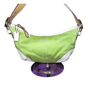 Coach 2005 Vintage Soho White Leather & Green Sateen Shoulder Bag